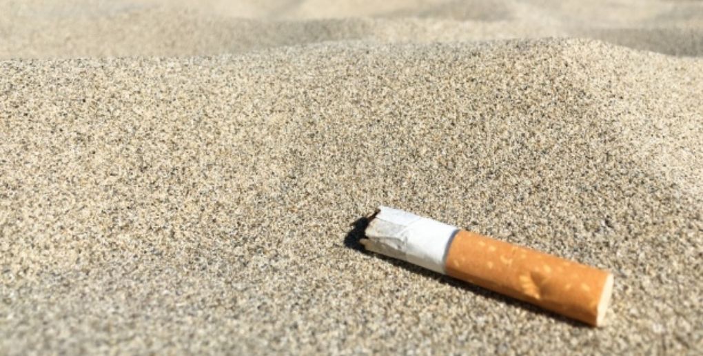mégot de cigarette sur une plage
