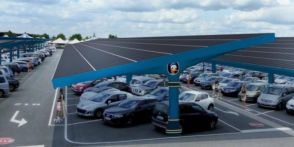 projet ombrirères photovoltaïques parking disney
