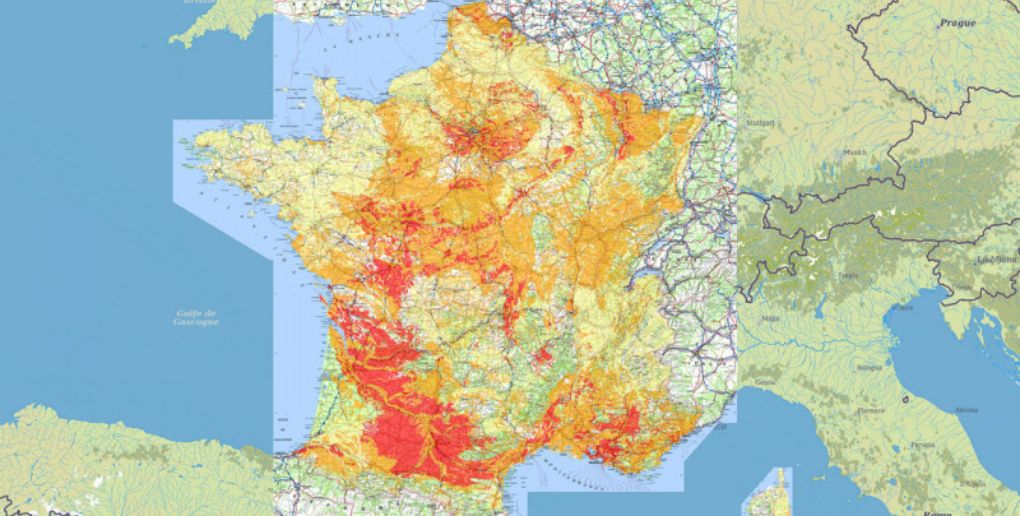 Carte du risque de RGA en France métropolitaine, réalisée par le BRGM en 2019